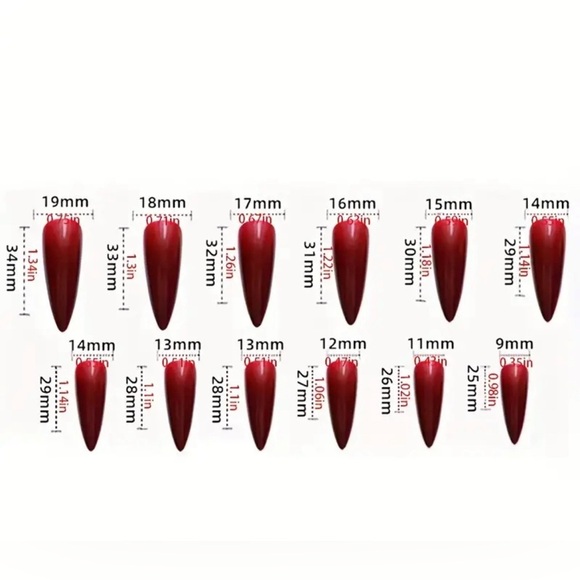 24 pcs Glossy Red Rhinestone Press On Nails - Long Almond Shape - Picture 3 of 6
